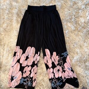Floral Black and Pink Wide-Leg Pants